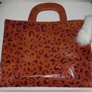 Mediterranean Trading Company Leather Tote Handbag W/Rabbit Fur